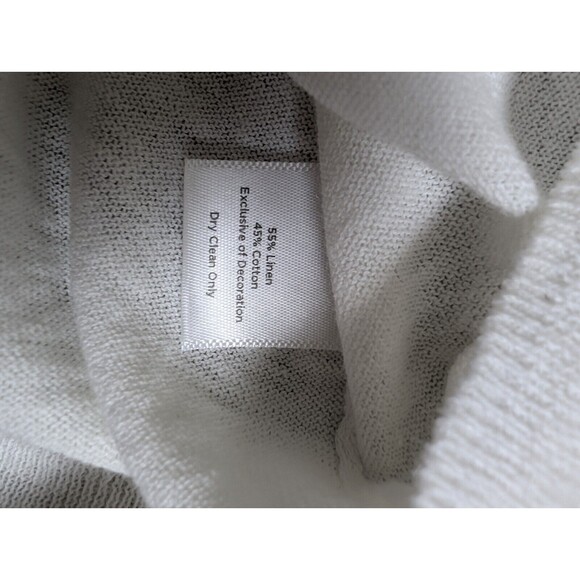 Talbots White Ruffle Front Cardigan Sweater Sz M Cream Pearl Buttons Linen Blend - Picture 8 of 10